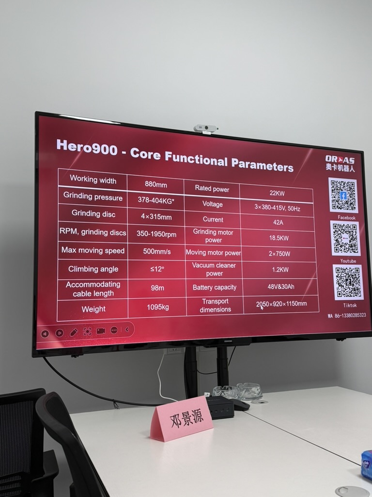 Технические параметры шлифовального робота Orcas Hero 900